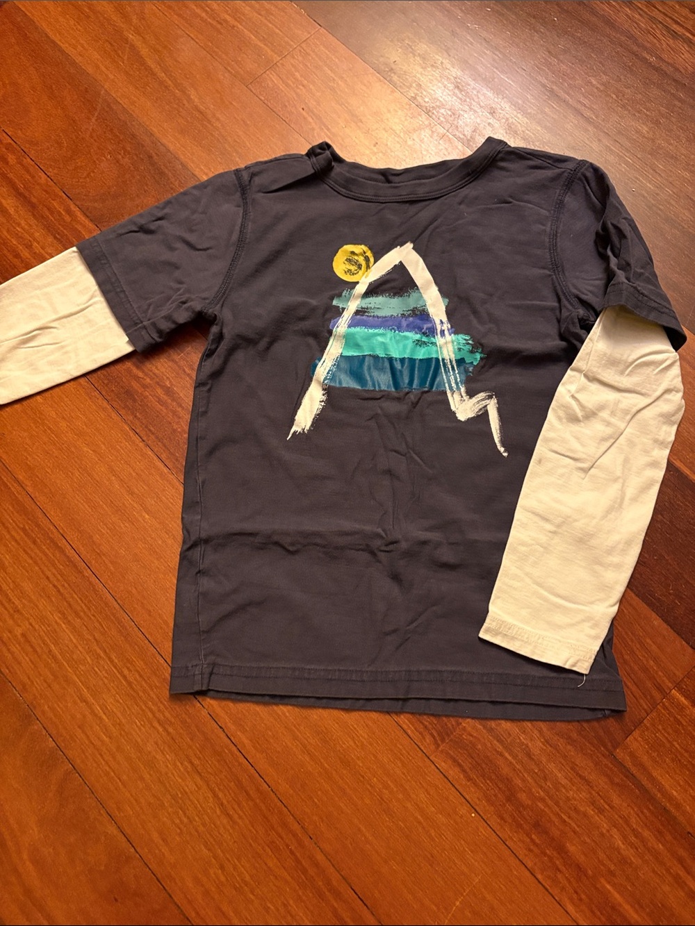 Tea Collection Navy and Cream Layered-Look Graphic Long Sleeve Tee